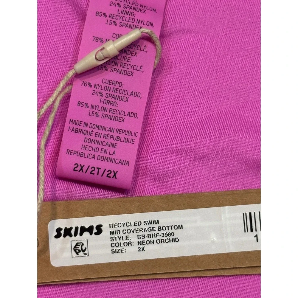SKIMS Recycled Swim Mid Coverage Bottom Neon Orchid Pink Womens 2X NEW
